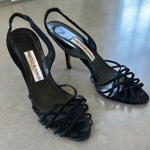 Manolo Blahnik Black Strappy Slingback Heels Size 8